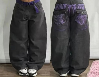 Gothic New Fashion Heavy Industry Washing Equipment Multi-pocket Jean Women Y2K Rock Popular Hiphop High Waist Wide-leg Trousers