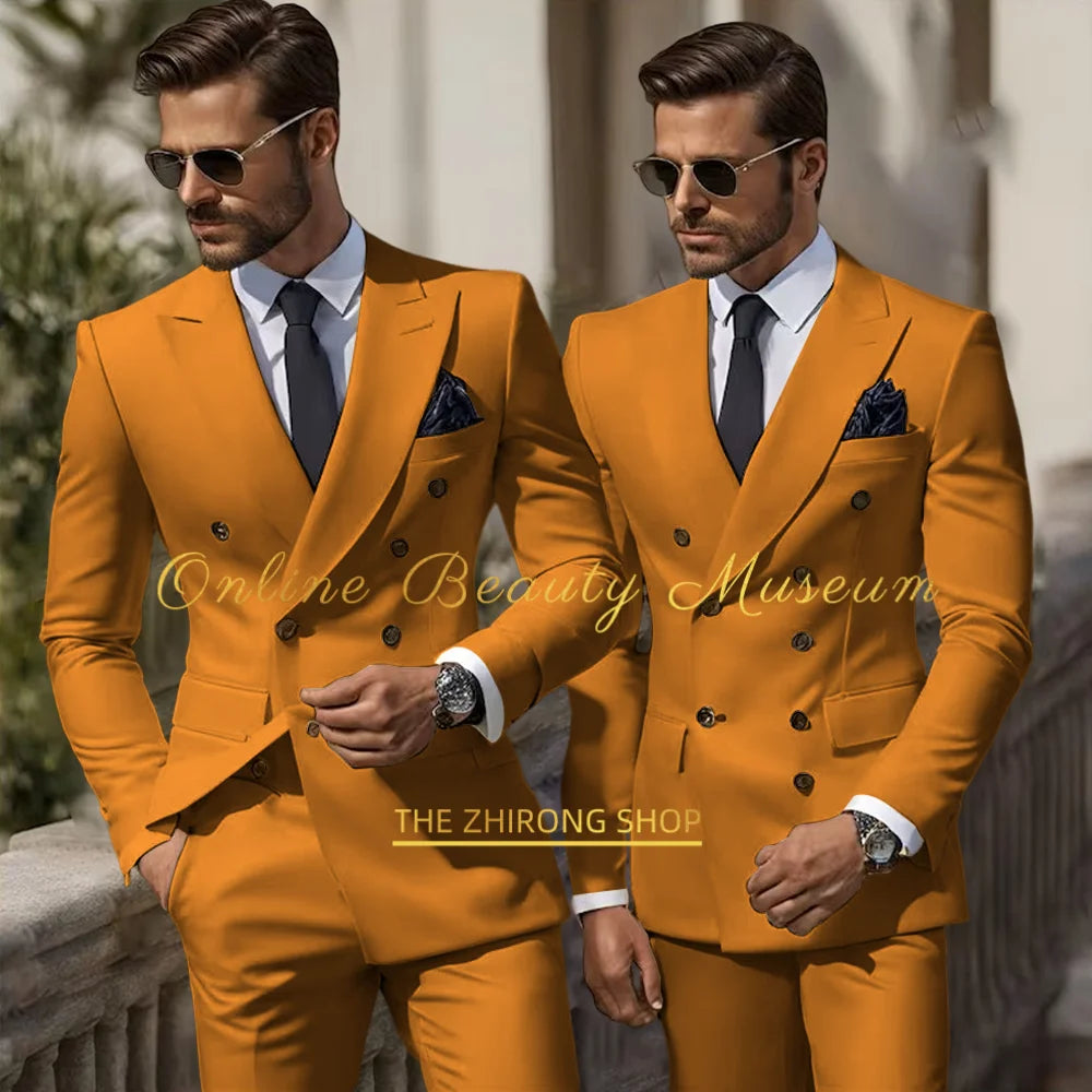 Formal Elegant Stylish Ivory Double Breasted 2 Piece Wedding Suits for Men, Classic Tuxedo Bespoke For Groom Prom Party Dress