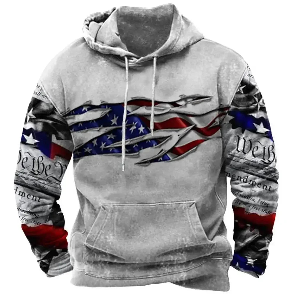 Fashionable American Flag Printed Men's Hoodie Trendy Harajuku Retro Clothing Spring and Autumn New Hoodie Sportswear
