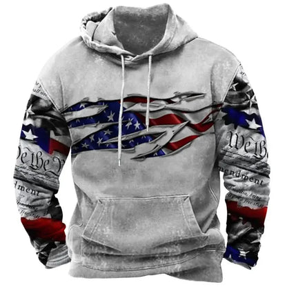 Fashionable American Flag Printed Men's Hoodie Trendy Harajuku Retro Clothing Spring and Autumn New Hoodie Sportswear