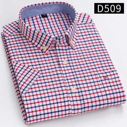Plus size 7XL100%cotton oxford summer Casual Short sleeve shirts for men soft slim fit formal plain shirt white plaid clothes