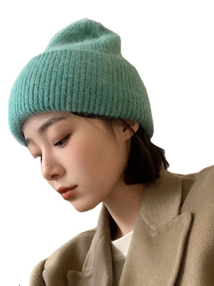 Rabbit Fur Beanies Soft Warm Fluffy  Winter Hat for Women Angora Knitted Hat  Skullies Beanies Female Bonnet Woman Knit Cap