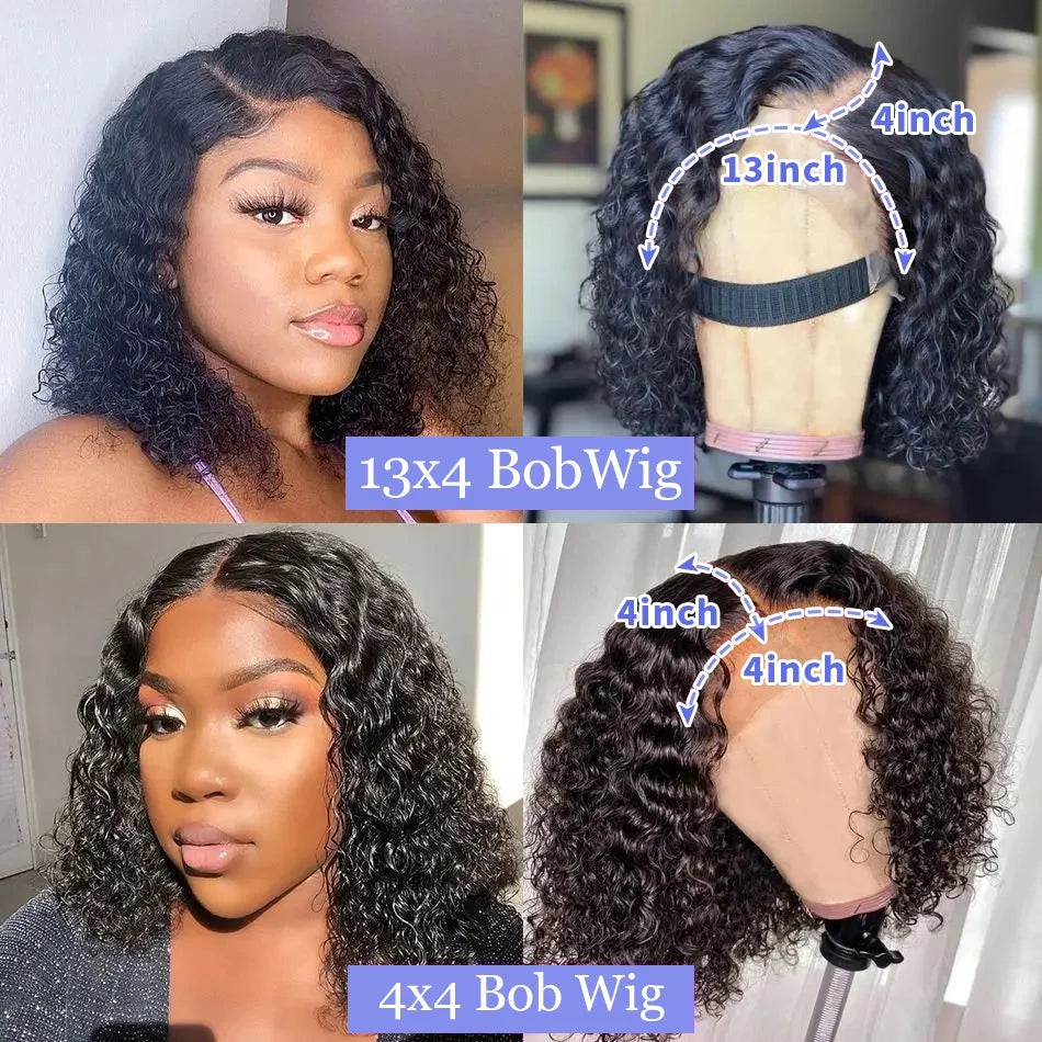 Kinky Curly Bob 13x4 4x4 Lace Front Human Hair Wig Deep Wave Short Bob 100% Human Hair Brazilian Natural Black Wigs For Women
