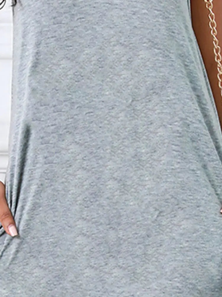 Women's Summer Sexy Suspender Printed Dress Pocket T-shirt Style Mini Dresses Summer Casual Loose Dress Vestidos