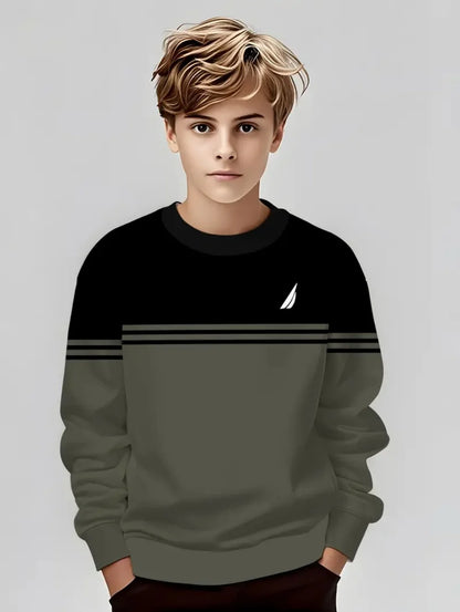 Autumn Classic Boyst-Shirt Outdoor Round Neck Long Sleeves Top Stripe 3D Print Street Loose T-Shirt Comfort Children's Clothing