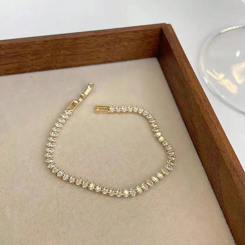 2.5*5mm New Marquise Oval Square Cut Luxury Silver Color on Hand Tennis Bracelet Bangle for Women Party Gift Jewelry