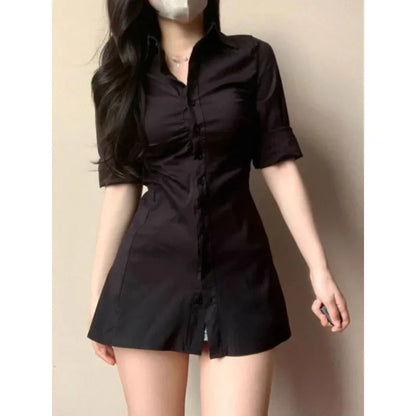 Slimming Smoothing Sexy Shirt Dress For Women Niche Design Sensibility Waist-fitted Medium-length Dress By Gao Qi Gao Jie