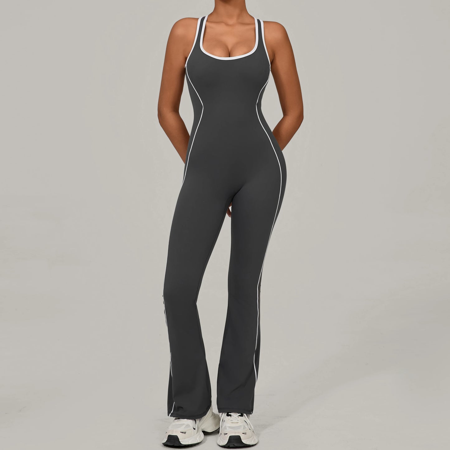 Sexy Backless Bodysuit Women's Set Tracksuits Fitness Sports Jumpsuit Yoga One-piece Suit Flared Pant Fast Dry Workout Clothes