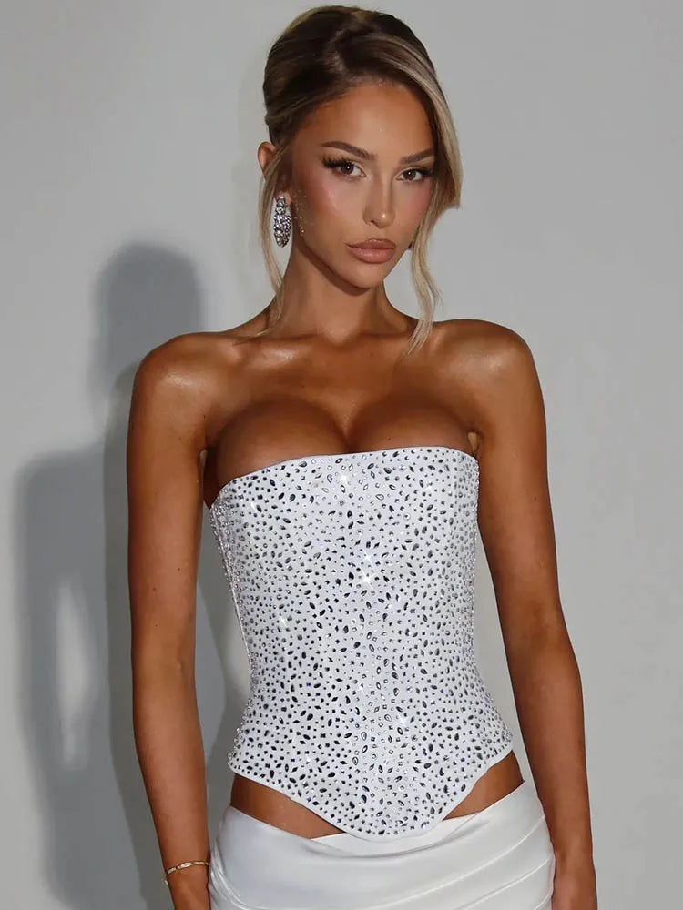 Mozision Sequins Sexy Dress Set Women Sparkle Scarf Collar Crop Tops And Maxi Skirt Elegant Club Party Satin Skirt Matching Set