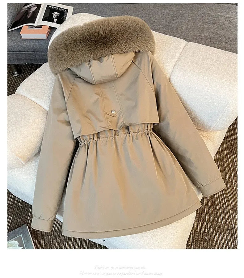 Women Big Fur collar Loose Parka Jacket Lady Medium Long Styles Down Cotton Outwear Winter Female Hooded Cotton Padded Coat