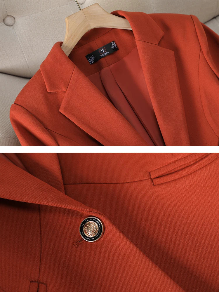 Fashion Women Blazer Ladies Gray Khaki Brown Solid Long Sleeve Female Business Work Wear Slim Formal Jacket For Autumn Winter