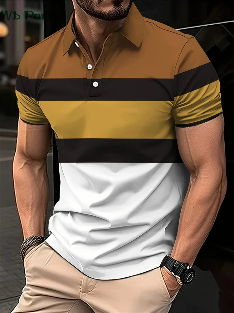 Striped Print Men's Shirts Fashion T shirt Men Simple Men's Clothing Lapel Shirts for Men Men's Clothing 2024 Mens Polo Shirts