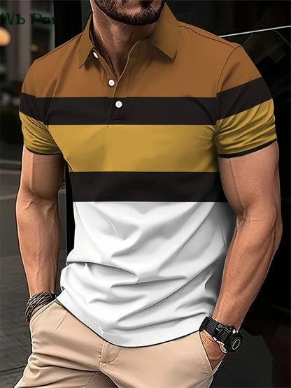 Striped Print Men's Shirts Fashion T shirt Men Simple Men's Clothing Lapel Shirts for Men Men's Clothing 2024 Mens Polo Shirts