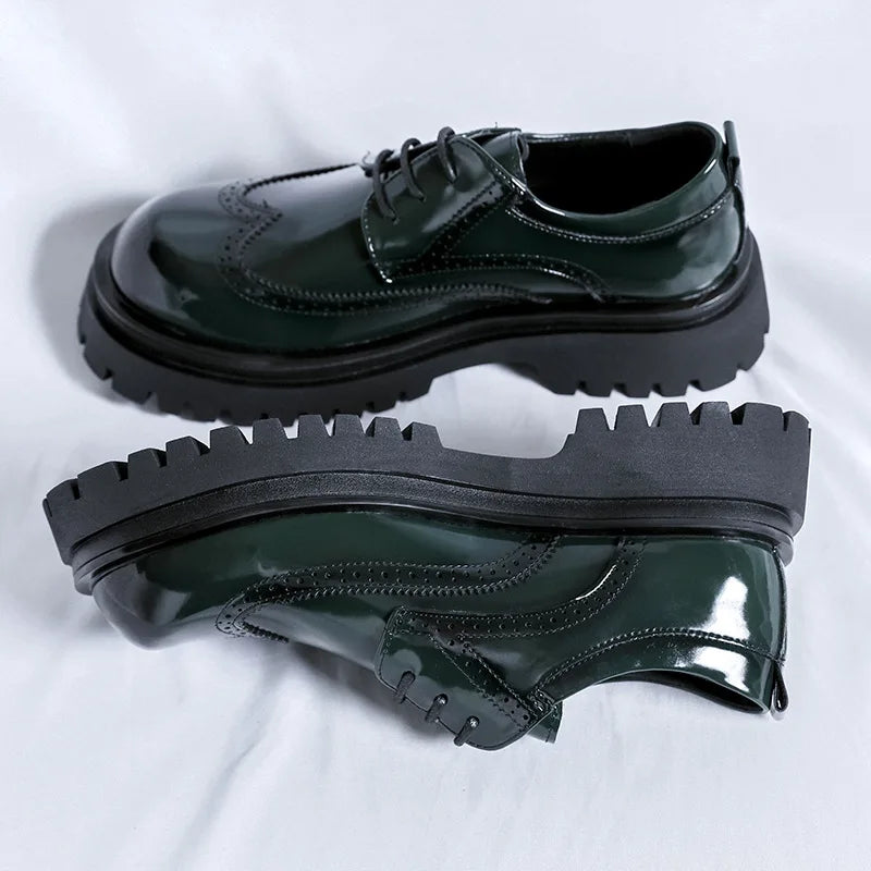 Brand Man Shoes Formal Green Glossy Leather Shoes for Men Lace Up Oxfords for Male Wedding Party Office Business Casual Shoe Men