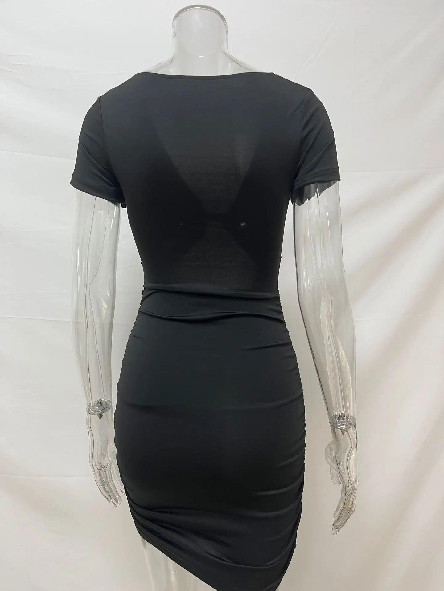 2024 cross-border women's short-sleeved summer Europe and the United States sexy V-neck Fanny pack buttock dress