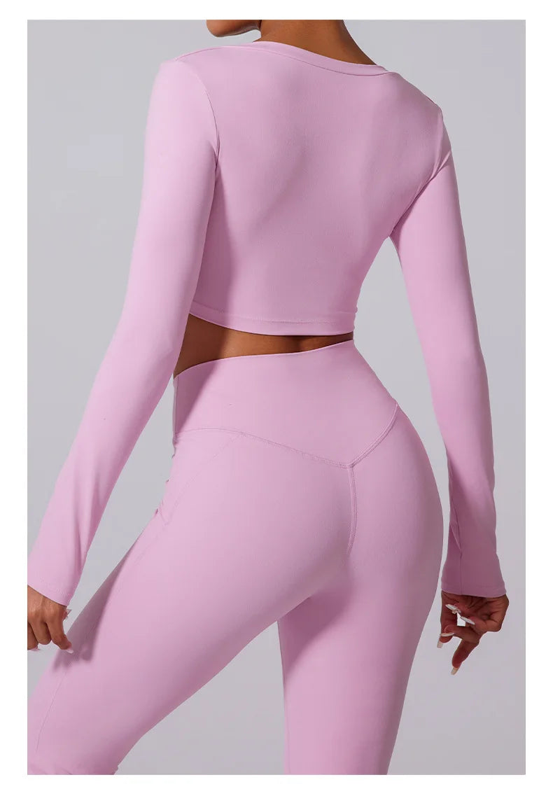 2 Pieces Wrap Front Gym Fitness Suit Women Long Sleeve Legging Workout Yoga Set Sports Bra Short Sports Clothes Tracksuit Female