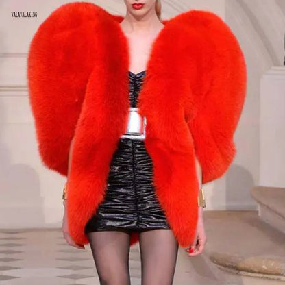 2025 Women Winter Furry Red Heart Faux Fur Coat Female Plus Size Sleeveless Plush Jacket Lady Large Loose Warm Fluffy Cardigan