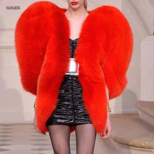 2025 Women Winter Furry Red Heart Faux Fur Coat Female Plus Size Sleeveless Plush Jacket Lady Large Loose Warm Fluffy Cardigan