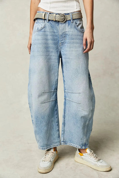 Summer New Style Women's Loose Straight Leg Jeans Draping Washed Wide Leg Long Trousers High Waist Denim Pants