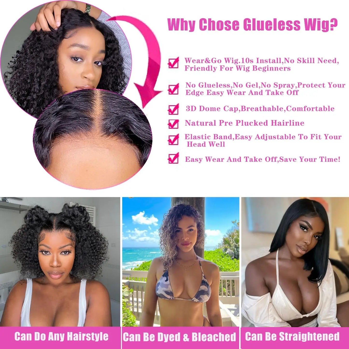 Deep Wave Glueless Wigs Human Hair Ready to Wear Curly Bob Wig Lace Front Wigs Wear And Go Pre Plucked Pre Cut Lace Closure Wigs