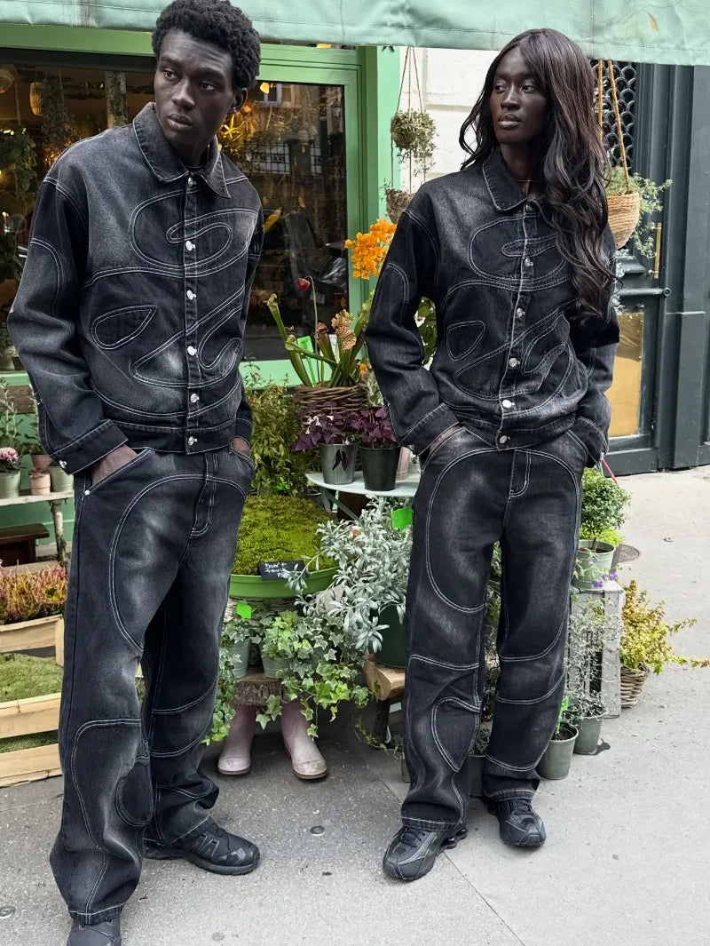 New Retro Striped Embroidery Fashion Loose Men Suit Street Hip Hop Harajuku Y2K Casual Oversized Single Breasted Jacket