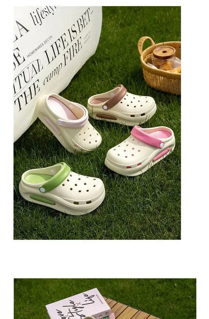 High quality Baotou semi-cool slippers for women, height-increasing, anti-slip, anti-odor, thick-soled beach and seaside crocs
