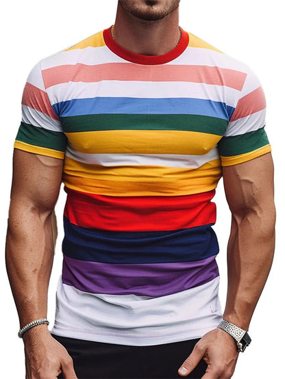 Simple Stripe Graphic T Shirts For Men Fashion Summer Short Sleeve 3D Printed T-shirt Casual Oversized Breathable Pullovers Tees