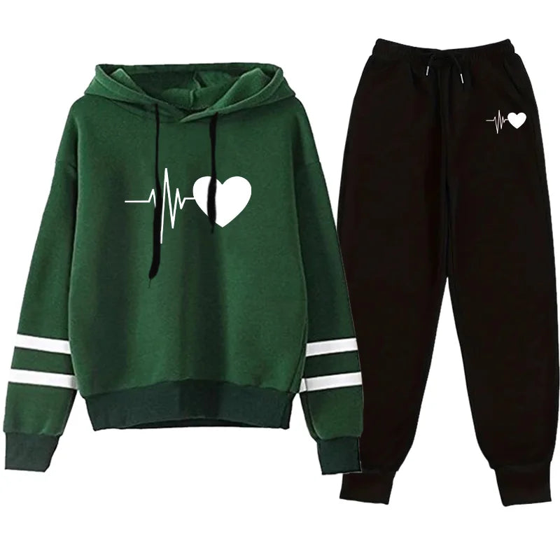 2026 Womens Tracksuit Print Casual Sweatshirt Sweatpants 2 Pcs Set Daily Sports Jogging Woman Clothing Quality Street Sportswear