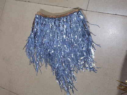 Luxurious Blue Diamond Sparkling Tassel Jazz Dance Performance Clothing Basketball Baby Performance Clothing Cheerleading Short