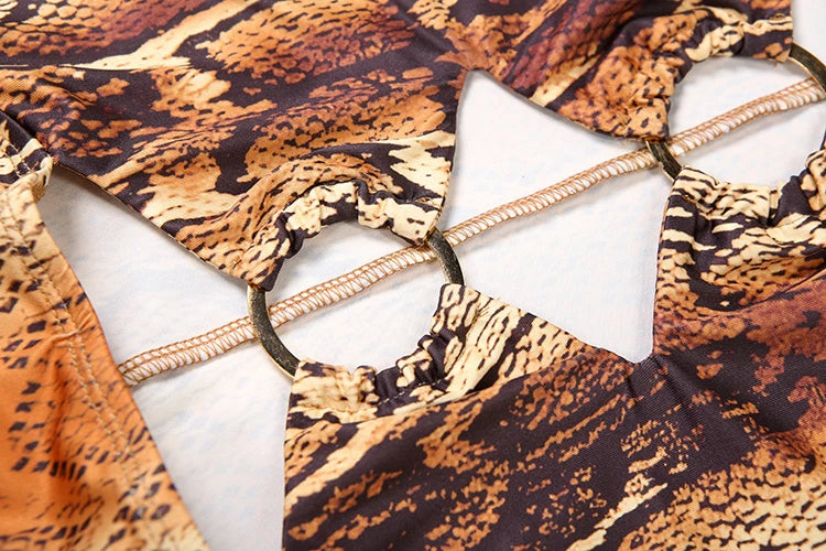 Nibber Hollow Snake Print Jumpsuits Women Y2K Strapless Metal Cirque Midnight Workout Activity Hipster Sexy Stretch Overalls