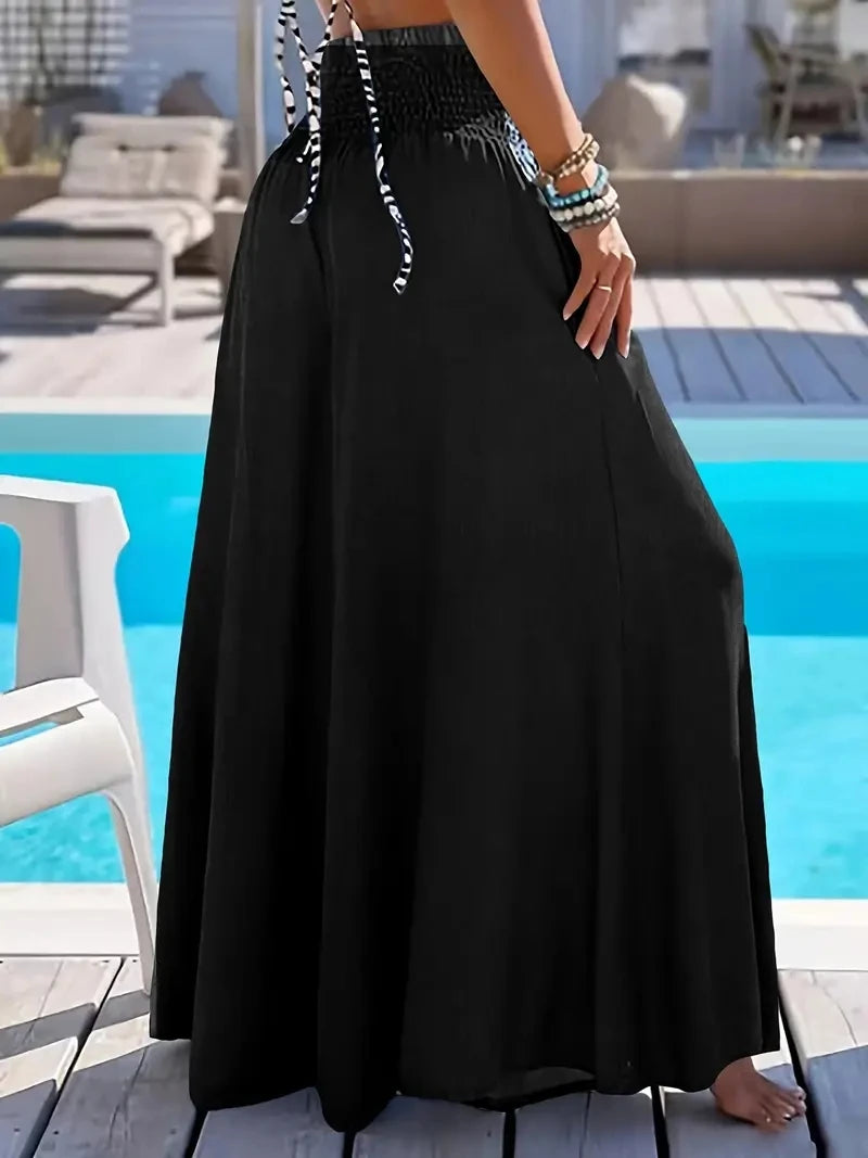 Plus size Europe and the United States cross-border  spring and summer new solid color high-waisted ice silk trousers