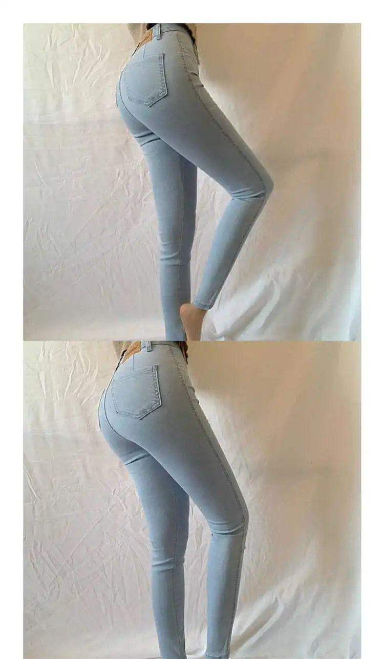 Women's Casual Simplicity Solid Color High Waist Ninth Pants Women Clothes Office Lady All-match Fashionable Jeans Trouser