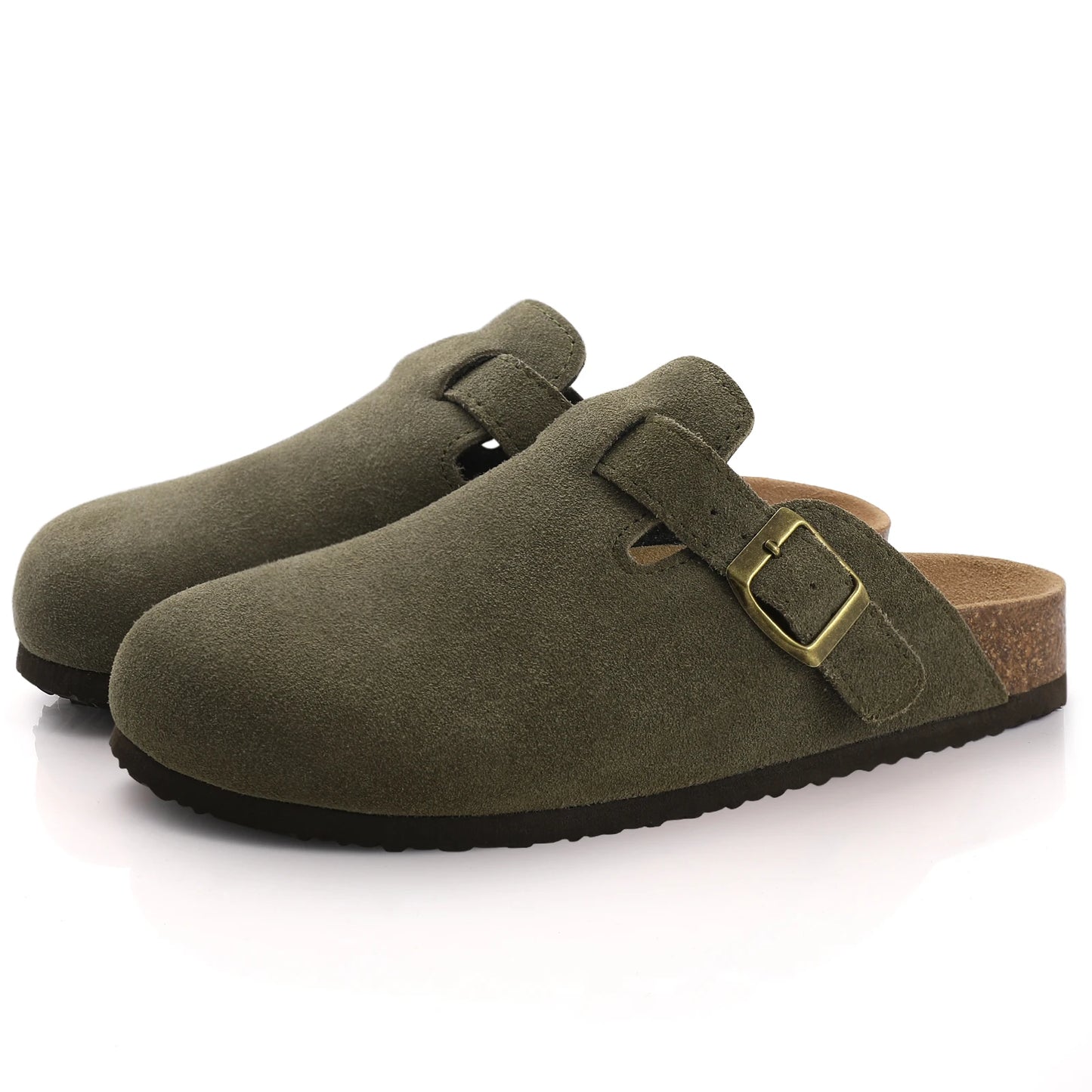 Comwarm Men Suede Clogs Slippers Classic Cork Footbed Mules Women Cozy Fashion Clogs Shoes With Arch Support Men Beach Sandals