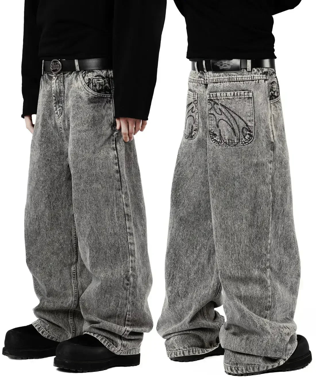 Y2K Best Selling Explosions Men and Women With Retro Embroidery Baggy Jeans Harajuku Rock Hip-Hop Casual Joker Wide Trousers