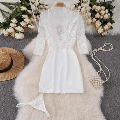 Japanese Kimono V-neck Printed Flower Bow Waist Shaping Cardigan Dress Women Clothing Loose Long Sleeve Vintage Sexy Lace-up New