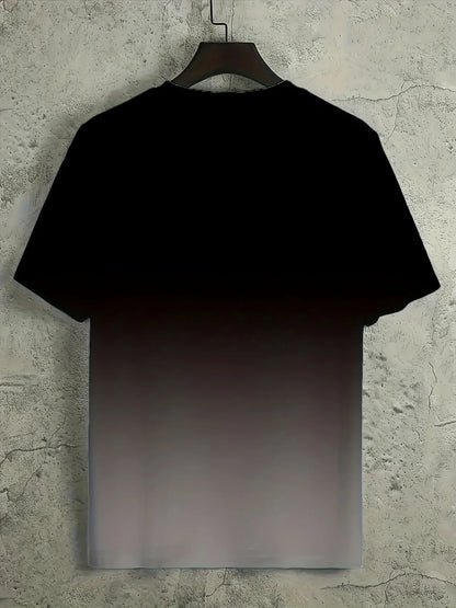 Alphabet Print Gradient Crew Neck Short Sleeve T-shirt For Men, Casual Summer T-Shirt For Daily Wear And Vacation Resorts