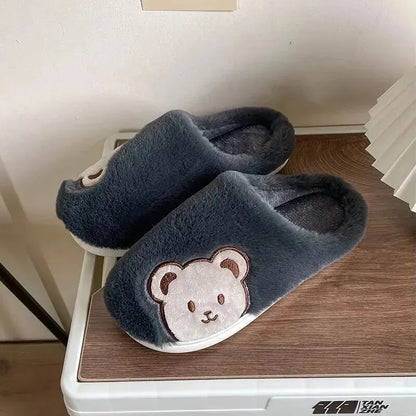 Bear Plush Slippers For Women Men Fashion Kawaii Fluffy Winter Warm Slippers Lovers Cartoon Teddy Bear House Shoes TG03