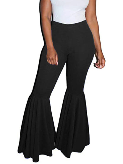 New plus-size women's trendy bell-bottomed trousers knitted fabric solid color trousers in the summer of 2024