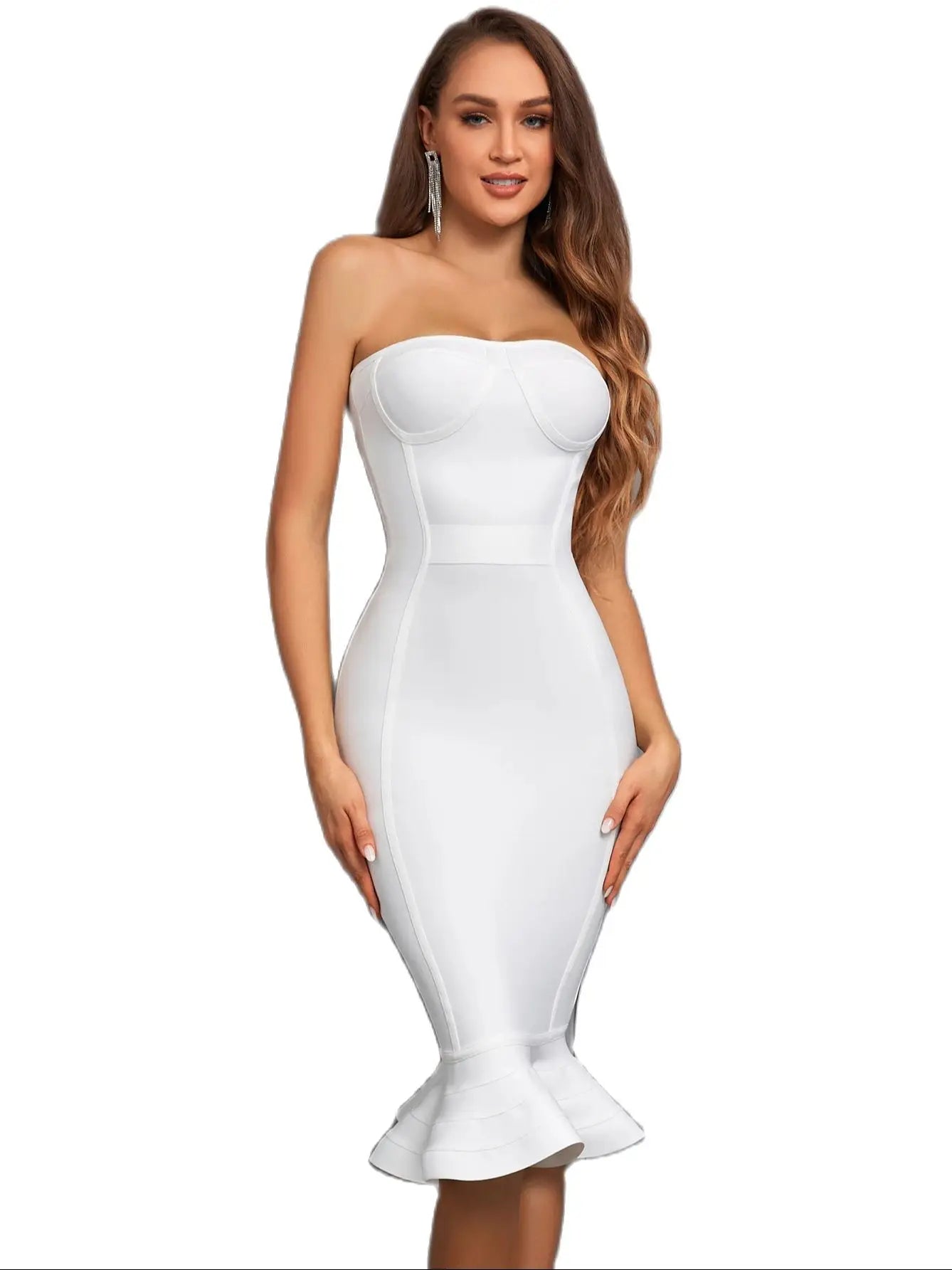 Ruffle Hem Strapless Sweetheart Bodycon Bandage Dress For Cocktail Party