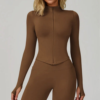 New Women Seamless Zipper Jacket Yoga Long Sleeved Gym Top Yoga Push Up Jacket Fitness Running Workout Sport Coat Women's Shirts