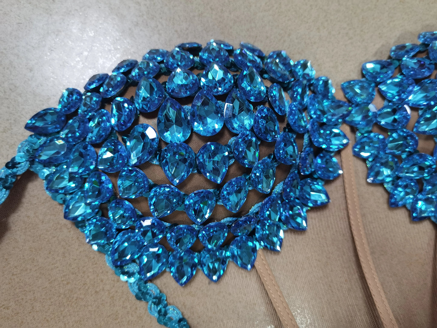 Luxurious Blue Diamond Sparkling Tassel Jazz Dance Performance Clothing Basketball Baby Performance Clothing Cheerleading Short