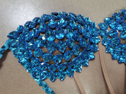 Luxurious Blue Diamond Sparkling Tassel Jazz Dance Performance Clothing Basketball Baby Performance Clothing Cheerleading Short