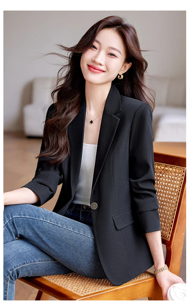 Women Blazer Casual Single Button Long Sleeve Red Black White Slim Suit Ladies Office Coat Fashion New Winter Autumn Jacket 2025 & 2026