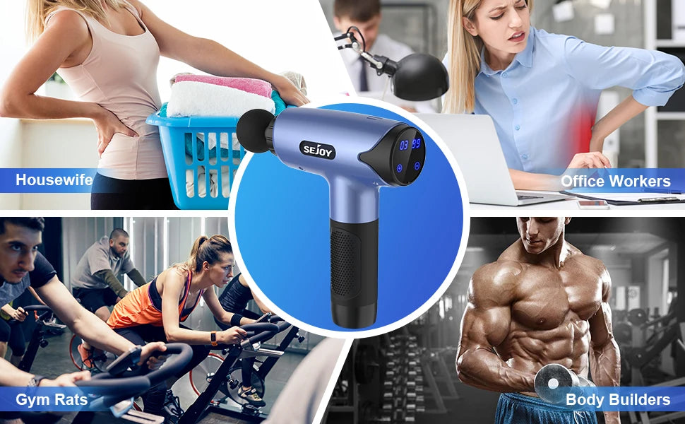 Sejoy WS-028 Fascia Gun Tissue Massager 30 Speeds Lightweight Body Massage with LED Touch Screen 10 Replaceable Massage Heads