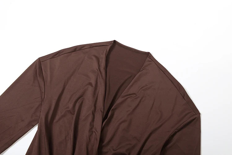 Sisterlinda Women's Elegant Deep V-Neck Mini Dress Full Sleeve Skinny Peach Hip Midnight Club Party Sexy Fashion Solid Bodycon