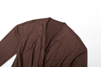 Sisterlinda Women's Elegant Deep V-Neck Mini Dress Full Sleeve Skinny Peach Hip Midnight Club Party Sexy Fashion Solid Bodycon