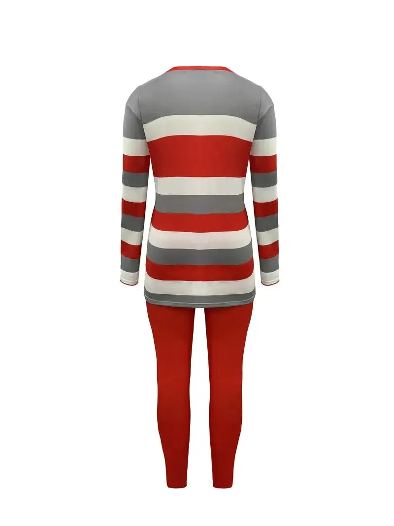 Plus Size Women's Fashion Striped Print Two-Piece Set Women's Casual Suit