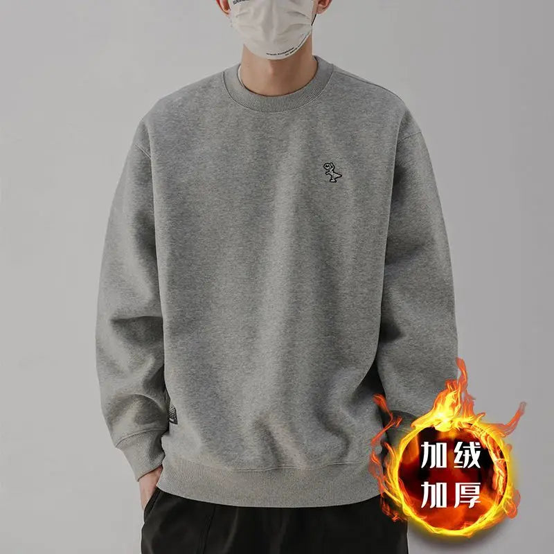 Heavy Sweatshirt Men's Autumn Trendy Embroidered American Long-sleeved Base Top Round Neck Loose Pullover