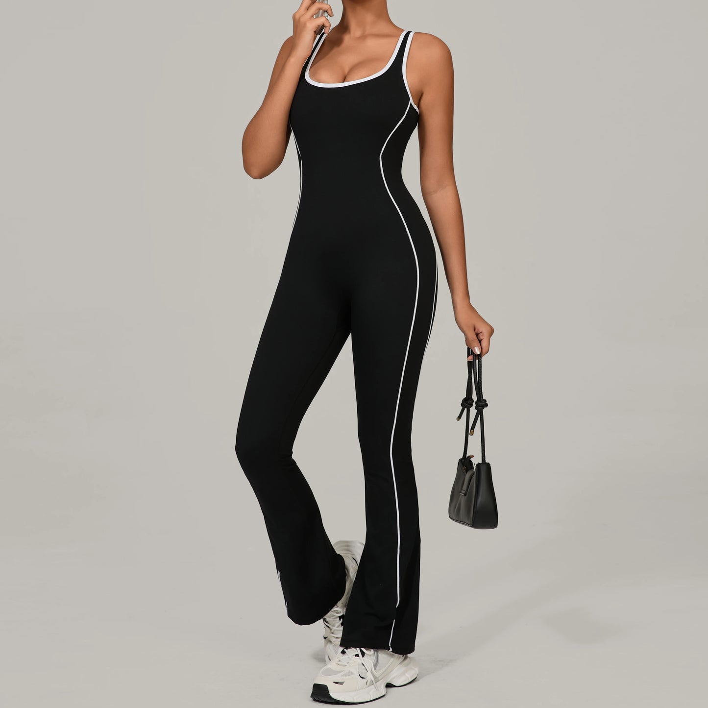 Sexy Backless Bodysuit Women's Set Tracksuits Fitness Sports Jumpsuit Yoga One-piece Suit Flared Pant Fast Dry Workout Clothes