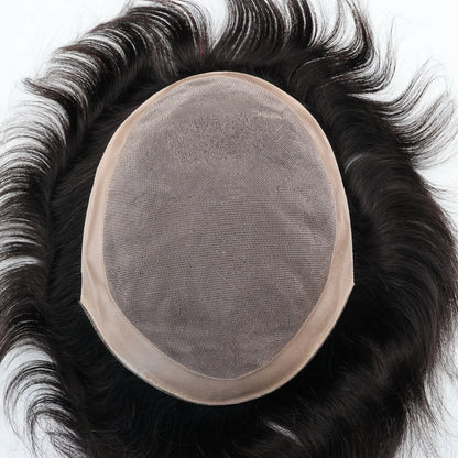 7x9inch Human Hair System For Men Toupee Fine Mono Male Wig  Durable Hair Prosthesis Toupee Men 6" Hair Replacement Men Wig 1B